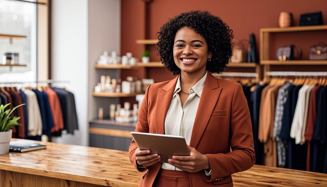 Commerçante utilisant Commercio sur tablette